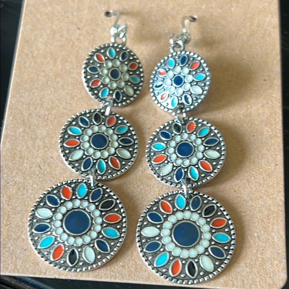 Elegant Silver Multicolor Dangle Earrings-NWT